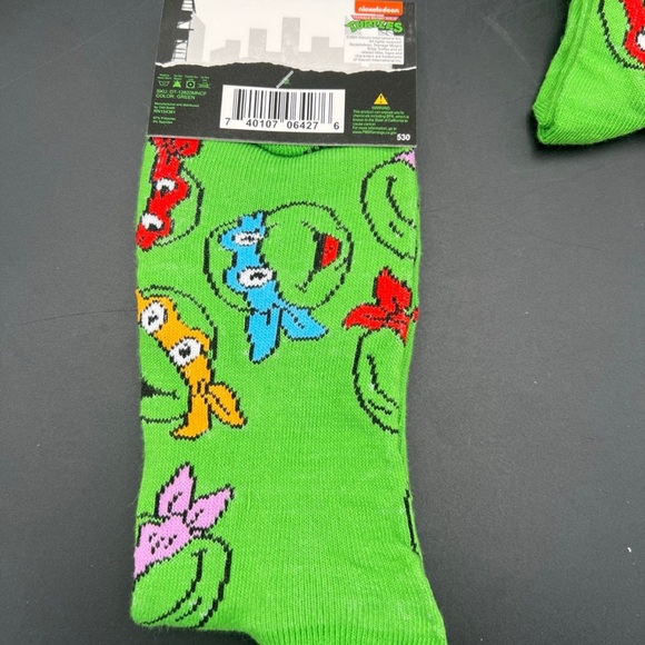 Teenage Mutant Ninja Turtles Crew Socks Size 6-12 Nickelodeon Green Lot Of 7 - Picture 6 of 6